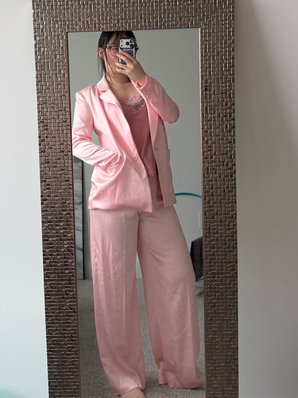 Alice + Olivia Soft Pink Two-Piece Suit Jacket & Wide Leg Pants